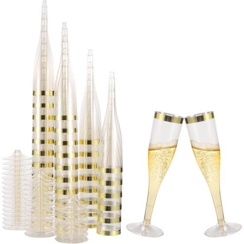 6.5 Oz Plastic Champagne Flutes Disposable 36 Pack Plastic Champagne Glasses with Gold Rim & Glitter Gold for Wedding Cocktail Elegant and Durable Stemware for Birthday Party Supplies