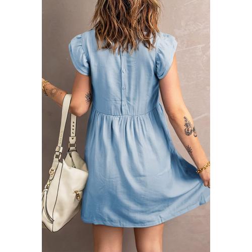 Size XS Women's Casual Summer Dress Boho Crew Neck Ruffle Sleeve Short Babydoll Vintage Floral Embroidery Beach Dresses