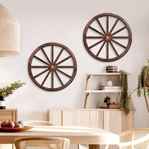 OYEFLY 2 Pcs Vintage Rustic Wagon Wheel Decor - Brown,
