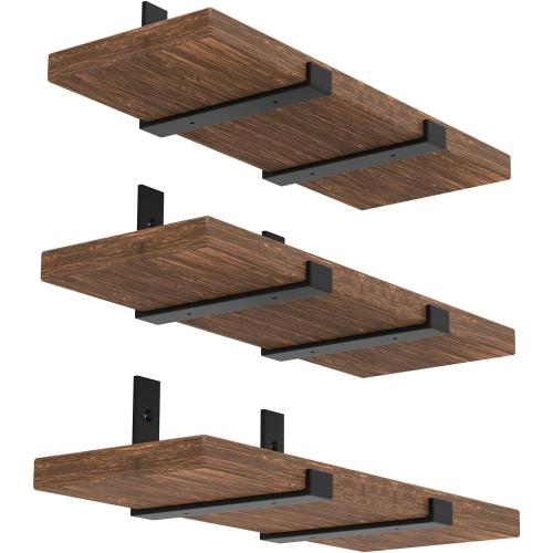 12 Inch Heavy Duty Floating Shelf Bracket, Wall Mounting Industrial Black Shelf Brackets, 1/5 Inch Thick Iron Metal Brackets for Shelves 6 Packs