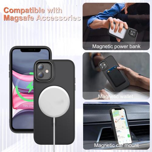 for iPhone 12 Case, iPhone 12 Pro Case, with 1 Screen Protector, Matte Magnetic Slim Phone Cover, Support for Magsafe, Shockproof Protection Translucent Frosted Back,Black