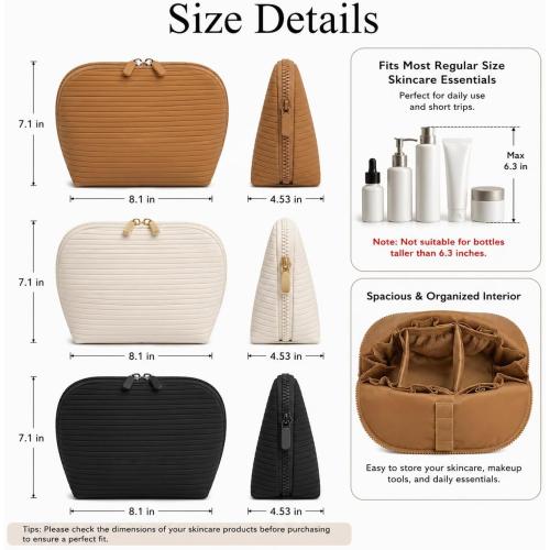 Standing Fold Down Parallel Travel Makeup Bag for Women, Cosmetic Organizer with Multi-Compartments, Stand Bag Organizes skincare, Makeup and Brushes (Premium Version, Black, Medium)