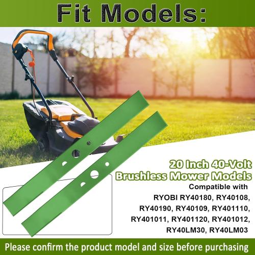 2 Pack Replacement Lawn Mower Blade Compatible with Ryobi RY40180, RY40190, RY401110, RY401120, RY40LM30 20 Inch 40V Brushless Mowers, Replaces AC04020