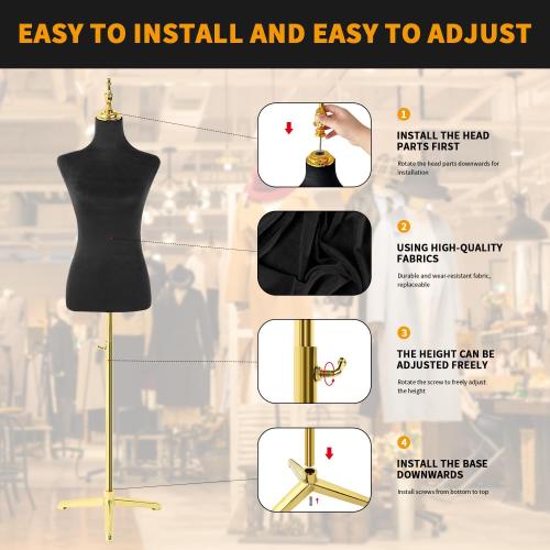 Female Mannequin Body Gold Tripod Stand,Height Adjustable Maniqui para Ropa,Dress Form Mannequin