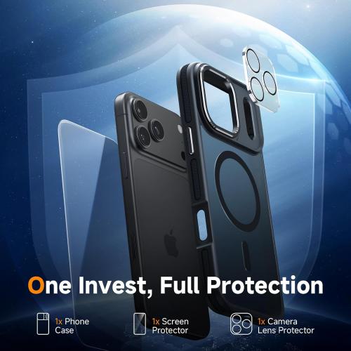 Magnetic 3 in 1 for iPhone 17 Pro Case, [Omni-Directional Protection] with 1x Screen Protector   1x Camera Cover, [Seamless Work with Magsafe] Shockproof Slim Thin Matte Case for iPhone 17 Pro Black