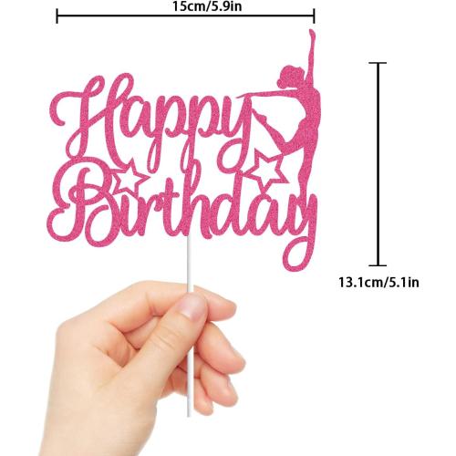 Gymnastics Happy Birthday Cake Topper Pink Rose Gold Glitter Gymnast Cake Decoration Gymnastics Sports Themed Baby Girl Birthday Party Supplies