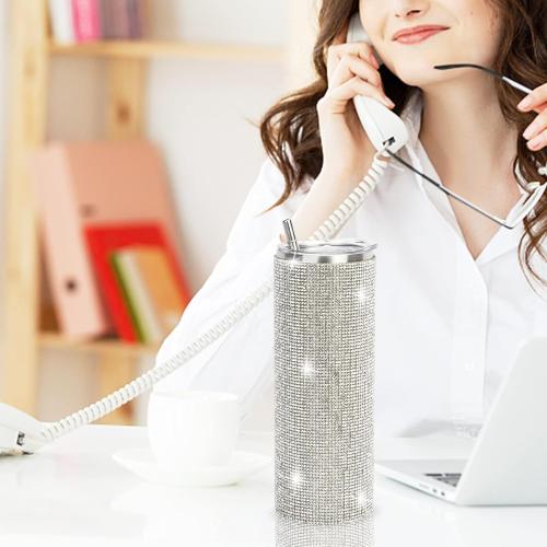 Diamond Stainless Steel Insulated Water Bottle With Straw & Brush - Reusable Leak-Proof Glitter Bottle for Women - Iced Coffee Cup Multicolor