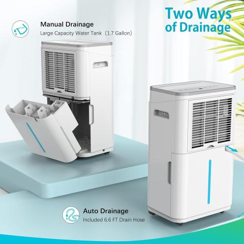 50 Pint 4500 Sq.Ft Home Dehumidifiers, 1.7 Gallon Tank Dehumidifier for Basement with Drain Hose, Auto/Quiet Sleep/Dry Mode