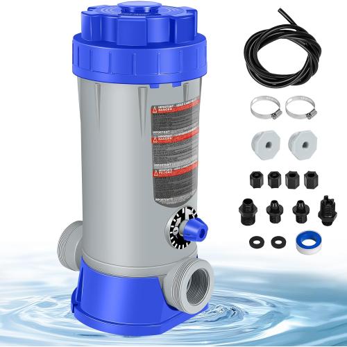 SeaSlep Off-Line Automatic Pool Chlorinator w/Adjustable Output for Pool, Off-line chlorinator for inground Pool w/ 9.0 lbs Capacity, Easy-Setup Offline chlorinator, Pool Chlorine Feeder (Dark Blue)‼️missing pieces‼️
