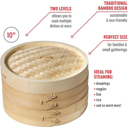Joyce Chen 2-Tier Bamboo Steamer Baskets, 10-Inch