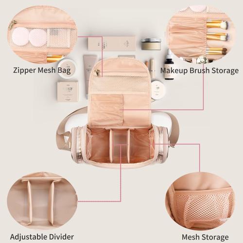 Ethereal Large Makeup Bag, Rose Gold Travel Makeup Bag with Shoulder Strap Toiletry Bag for Women Waterproof Cosmetic Travel Bag