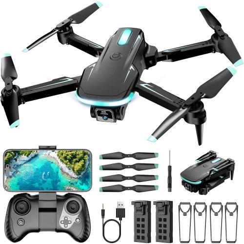 Drone with Camera  HD, FPV Foldable Mini Drone for Beginners Kids Boys Girls, with 2 recharging Batteries, Carrying Case, One Key Start, Stable Hover, Trajectory Flight, Toys Gifts (Black)
