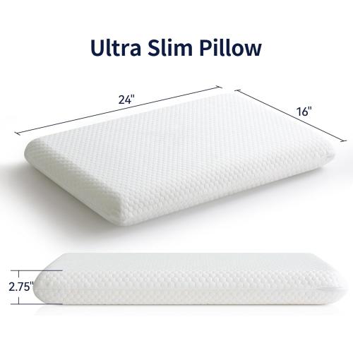 Ultra Thin Flat Pillow for Sleeping, 2.75'' Thin Pillow for Back Sleeper, Supportive Stomach Sleeping Pillow, Slim Bed Pillow, Machine Washable-Standard Size