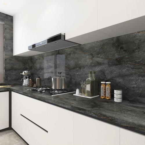 JSEVEM Extra Wide Thick Large Size Dark Grey Cyan Gold Marble Wallpaper Peel and Stick Glossy Gray Cyan Marble Contact Paper Faux Granite Wall Sticker for Bedroom Bathroom Living Room Walls