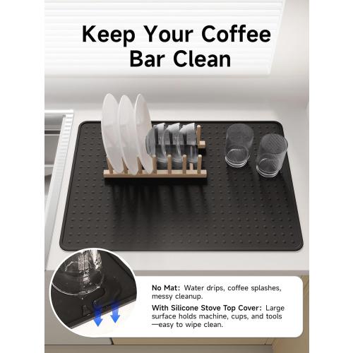 Silicone Stove Top Cover for Electric Stove, Glass Stove Top Protector, Stovetop Cover Mat for Cooktop, Flat Range Cover, Oven Top Protector, Coffee Bar Mat, 28 x 20 in, Black