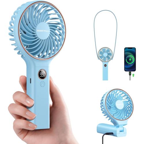 SWEETFULL Handheld Portable Fan, 5000mAh Rechargeable Battery, 6 Speed Wind, LED Digital Display, Foldable Electric Personal Mini Travel Fan with Backup Power, Summer Essentials Gifts for Women Girl