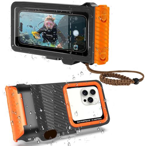 Waterproof Phone Case for Snorkeling & Diving (33ft/10m), IP68 Waterproof Hard Case for Swimming, Universal Underwater Touch Screen Case Compatible with iPhone (Orange, 4th Generation Phone Case)