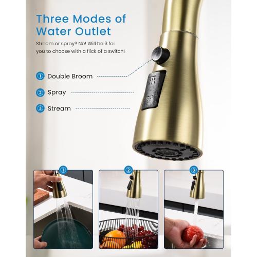 APPASO Touchless Kitchen Faucets Gold, Brushed Gold Kitchen Faucet Touchless, Touchless Kitchen Faucet with Pull-Down Sprayer and Soap Dispenser, Stainless Hands Free Faucet for Kitchen Sink 2-4 Hole
