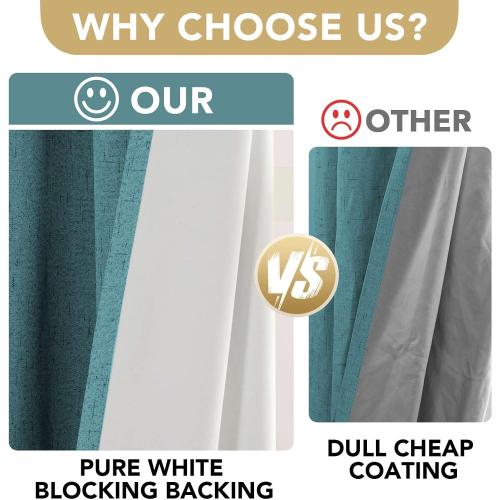 H.VERSAILTEX Linen Blackout Curtains 63 Inches Long 100% Absolutely Blackout Thermal Insulated Textured Linen Look Curtain Draperies Anti-Rust Grommet, Energy Saving with White Liner, 1 Panels, Teal
