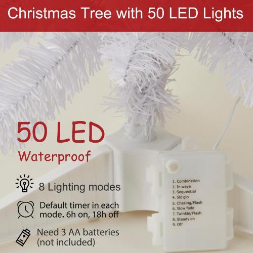 Pre-Lit Artificial Christmas Tree 3Ft, Battery Operated Desktop Xmas Tree with 50 LED 160 Branch Tips Mini Christmas Tree Decoration Indoor Outdoor
