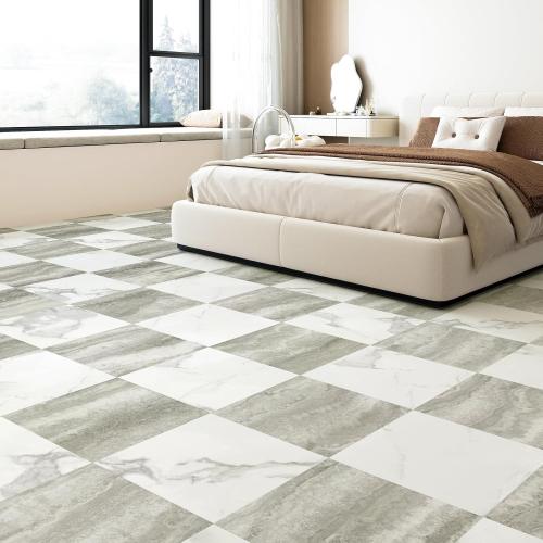 Art3d 30-Pack Peel and Stick Vinyl Floor Tiles, White & Beige Marble
