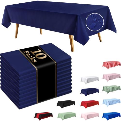 10 Pack Navy Blue Disposable Tablecloth, 54×108 Inches Waterproof Plastic Rectangle Table Cover, Leakproof & Sturdy Table Cloth for Thanksgiving, Veterans Day, Holiday Party Decoration