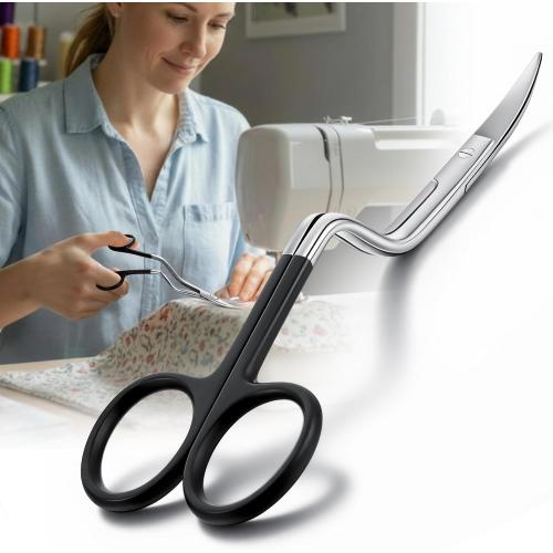 Double Curved Bent Handle Embroidery Scissor for Machine,Black