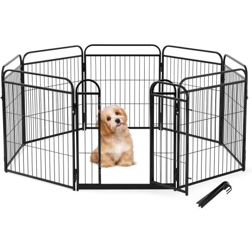 Dog Play Pen Indoors - 8 Panels 24 Playpens Indoor Safety Design Without Stakes, Threshold Free Door Ease to Access, Portable Fence Ground Anchors for Outdoor, Yard and RV Camping