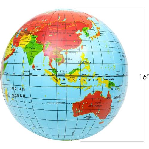 ArtCreativity Inflatable World Globe Ball Set Set of 6 Print Blue and Clear - Colorful Earth Map, 16 Inch Inflatable Beachball for Pool, Summer Fun Toys for Kids, Learning and More