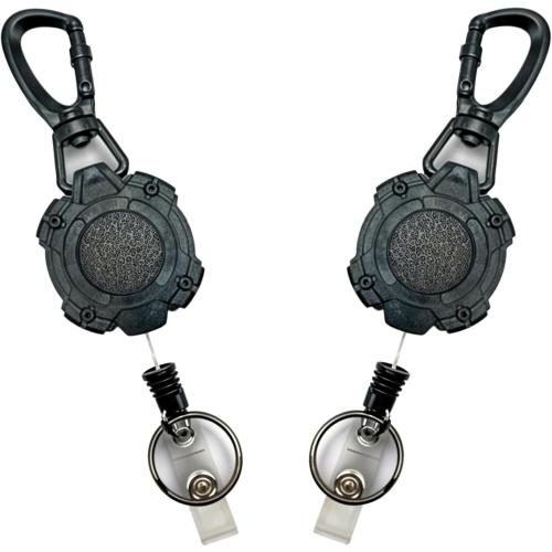 Heavy Duty Black Tactical Badge Reel. Swivel Carabiner Clip. 32.5” Steel Cable/Rope with Key Ring & ID Strap. 8 oz Weight