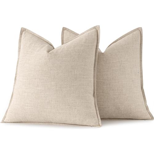 MIULEE Decorative Linen Pillow Covers 18x18 Inch Natural Beige ​Boho Farmhouse​ ​Neutral Couch Throw Pillows for Bed Pack of 2 Accent Modern Pillowcase Sofa Livingroom Home Decor