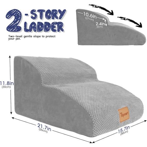 Color Grey Topmart High Density Extended Foam Dog Ramp&Steps 2 Tiers,11.8 High,Non-Slip Dog Stairs,Soft Foam Pet Ladder with Waterproof Cover,Best for Injured,Older Cats,Pets with Joint Pain