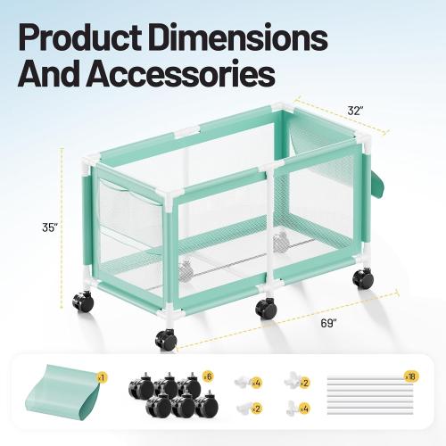 280 Gallon 69 Pool Storage Bin XXL Extra Large Swimming Pool Float Storage Bin, Pool Noodles Holder, Toys, Floats, Balls and Floats Equipment Mesh Rolling Bin for Garden Lawn, 69 Lx32 Wx35 H