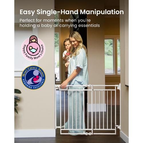 Grownsy Baby Gate for Stairs- No Bottom Bar, 29.8” to 43.5” for Child and Pet, Dog Gate with Auto-Close & One-Hand Operation, Hardware-Mounted (Drill Needed) Installation for Doorways and Indoor Use