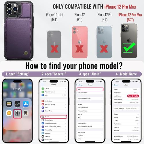 Vinich for iPhone 12 Pro Max Wallet Case with Card Holder, Purple