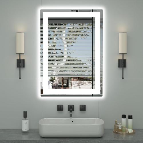 20x 28 LED Bathroom Mirror with Front and Backlight, Stepless Dimmable Bathroom Mirrors with Anti-Fog, Lighted Bathroom Vanity Mirror for Wall, Shatter-Proof Led Mirror for Bathroom