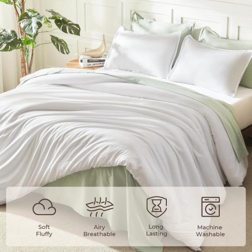 Litanika White Comforter King Size, 3 Pieces Lightweight Solid Bedding Comforter Set, All Season Fluffy Bed Set (104x90In Comforter & 2 Pillowcases)