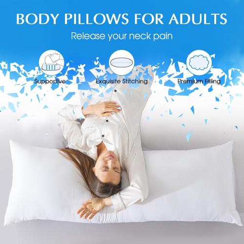 SHOUREN Cotton Body Pillow Insert - Soft Long Bed Pillow for Adults - 20 x 54 inch-White & Ultra Soft Microfiber Pillowcases, Breathable Long Pillow Case, Envelope Closure - Purple (20x54 inch)
