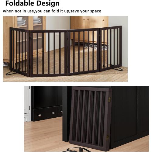 Wooden Dog Gate Freestanding Foldable 4 Panel Pet Gates Extra Wide Dog Gates for Indoor Doorways Stairs 24in Height Support Feet Included