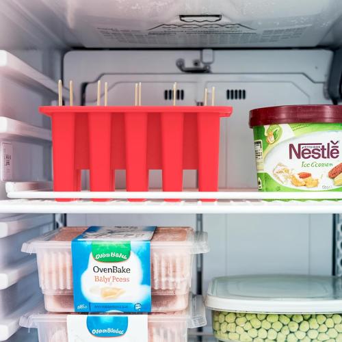 Miaowoof Homemade Popsicle Molds, 10-Cav Non-BPA Silicone Ice Pop Maker, with 50 Sticks, 50 Bags, 10 Reusable Sticks, Funnel, Brush and Ice Pop Recipe (Red)