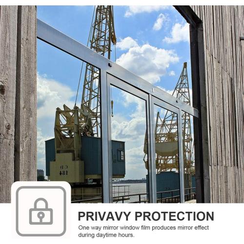 Filmgoo Window Privacy Film One Way Daytime Mirror Tint Treatments UV Heat Control Vinyl Stickers Sun Block Glass Paper Door Covering Reflective 35.4 Inch x 6.5 Feet Silver