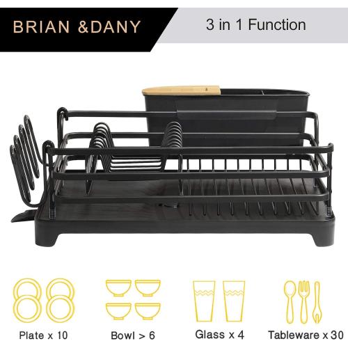 Dish Drying Rack, Dish Racks for Kitchen Counter, Dish Drainer with Removable Cutlery Holder & Cup Holder, 16.5 L x 11.8 W, Black