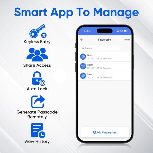 Smart Door Knob Fingerprint Door Lock with Keypad, Keyless Entry Deadbolt for Front Door, Smart Auto Lock Deadbolt with Phone/Watch App Control, Biometric Fingerprint Gate Knob with 6 Ways to Unlock