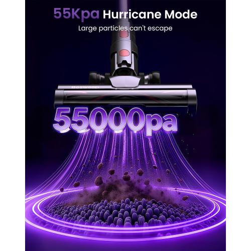 Cordless Vacuum Cleaner 55Kpa/650W/70Mins,1.8L Self Standing Stick Vacuum,Upgraded Vacuum Cordless with Hurricane Mode,Touch Screen,Anti-Tangle Wireless Vacuum,Vacuum Cleaners for Home/Pet Hair/Carpet