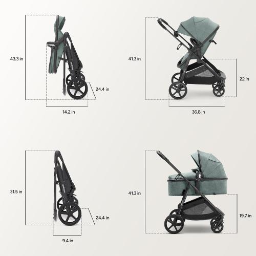 Mompush Wiz 2 in 1 Baby Stroller with Infant Pramette Mode, One Hand Fold Convertible Newborn to Toddler Stroller with Reversible Seat and Large UPF 50  Canopy
