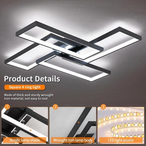 Modern LED Ceiling Lights for Bedroom 26 Dimmable Square Ceiling Lights for Living Room with Remote Control Black Bedroom Light Fixture for Kitchen,Bathroom,Balcony
