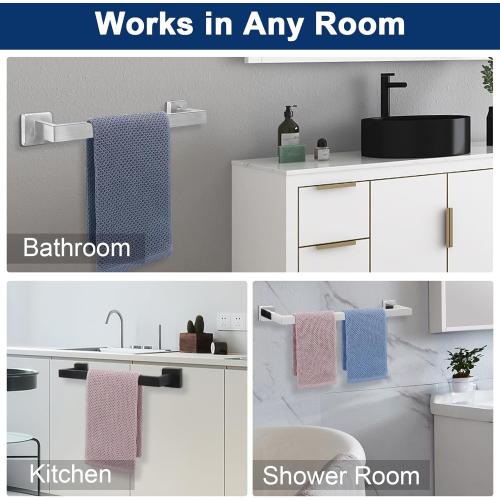 NearMoon Towel Bar, Bath Accessories Premium Thicken Stainless Steel Square Shower Towel Rack for Bathroom, Towel Holder Wall Mounted(1 Pack, Matte Black, 24 Inch)