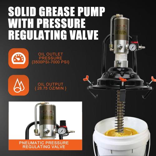 60:1 Portable Air-Operated Grease Pump for 5 Gallon Bucket, Grease Gun Coupler 2 PCS and 13 ft High Pressure Hose, 0.85L/Min, 34-48Mpa, Universal Fit, Vehicle Compatible (No Bucket)