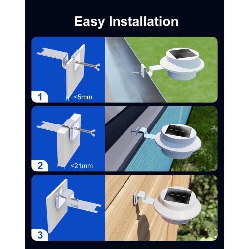 Set of 8 Color White Solar Powered Gutter Lights Outdoor Decorative Waterproof Led Fence Lamp for Lighting Railing, Outside Wall, Deck, Garden, Path, Backyard, Sidewalk, Yard, Patio, No Drilling Installation