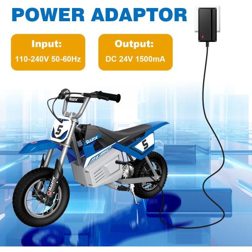 24V Charger for Electric Scooter Razor MX350 E100 E125 E150 E175 E200 E200S E300 E300S MX400 Dirt Rocket Dirt Bike Dirt Quad Motorcycle Pocket Mod Sports Mod 3-Prong 24V Razor Scooter Charger